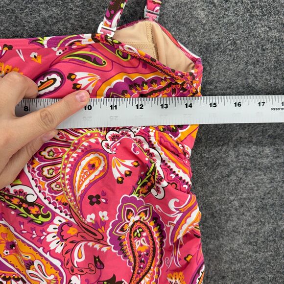 Lands' End Tankini Top Women 10 Pink Paisley Push Up Sleeveless Square Neck - Picture 3 of 6